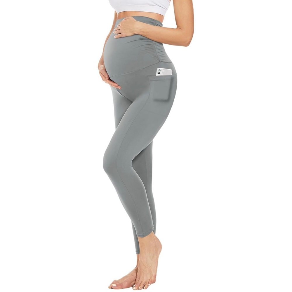 YOLIX Maternity Leggings Over The Belly with Pockets Light Grey - M